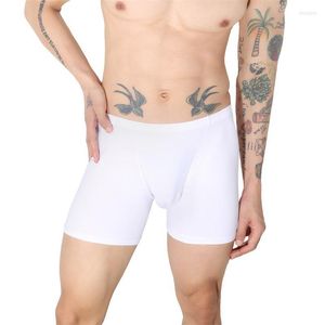 Underpants Big Pouch Underwear Men Boxer Push Up Men's Long Shorts Ice Silk Anti-friction Sports Panties White Black Underware
