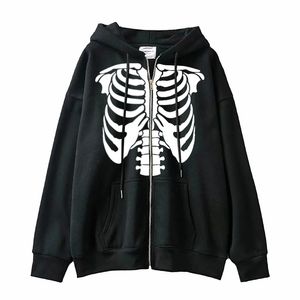 Kvinnors hoodies tröjor gotiska överdimensionerade hoodie långärmad harajuku skelett tröja kvinnor y2k estetik hiphop streetwear vintage zip up kläder 220930