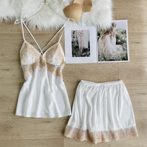 Home Clothing Sexy Sleepwear Women Pajamas Set Satin Strap Top&Shorts Casual Lounge Wear Clothes Lace Patchwork Nightwear Lingerie