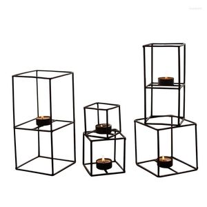 Candle Holders Nordic Metal Candlestick Simple Black Modern Holder Garden Retro Cube Romantic Wedding Centerpieces Tea Light 2022