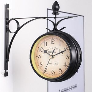 Orologi da parete Orologio bifacciale in stile europeo Creativo Classico Home Living Rom Decor Vintage Outdoor Garden Art