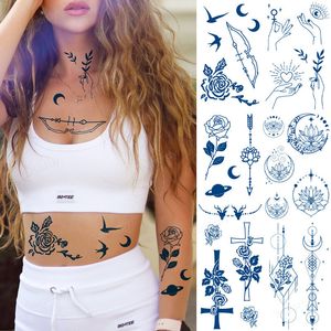 Temporary Tattoos 8pcs lot herbal juice tattoo stickers semi permanent lasting women waterproof sweat plant ink rose flowers 220930