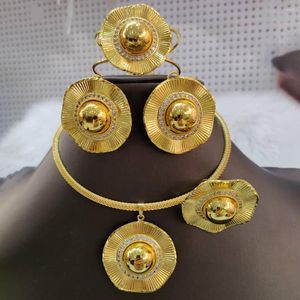Halskette-Ohrringe-Set, afrikanischer goldfarbener Schmuck, Partygeschenke, runde Perlen und Armreif, Ring, Hochzeiten, Schmuck, nigerianisches Dubai-Accessoire