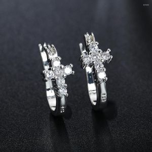 Hoop Earrings 925 Color Silver Cross Ear Buckle Crystal Diamond For Women Party Jewelry Lady Trendsetter Christmas Gifts