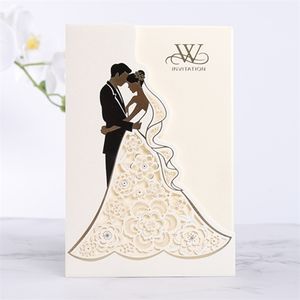 Cartões de felicitações 50pcs noiva e noivo Convite de casamento de laser Cut Supplies de decoração de impressão de luxo 220930