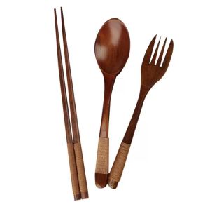 Großhandel 3 teile/satz Japanischen Stil Holz Stäbchen Löffel Gabel Set Kreative Personalisierte Hochzeit Gefälligkeiten Geschenke Party Rückkehr Geschenk DH98