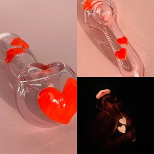 Vintage Heart Love Glow in the dark Glass Smoking Spoon pipe hookah Water bong can put customer logo by DHL UPS cne