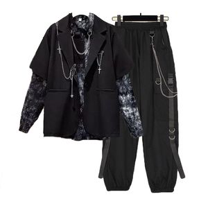 Herbst Kette Cargo PantsChian BluseKette Weste Streetwear Harajuku 3 Stück Set Für Frauen Hosen 220811