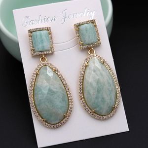 Dangle & Chandelier 1pair Fashion Natural Oval Drop Jade Agate Stone Earrings CZ Paved Posts For Women Hanging Female Party JewelryDangle