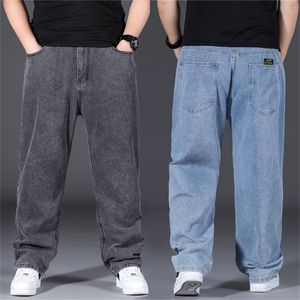 Jeans pretos retos calças de algodão de rua masculinas Menas de algodão solta Moda de moda calça de perna larga de jeans 220811