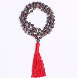 Anhänger Halsketten Perlen Mala Halskette Blutstein Lange Quaste Yoga Schmuck Gebet Japa PerlenAnhänger