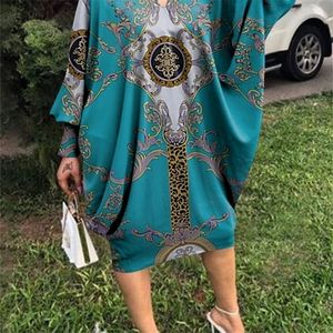 Autumn Bohemian Dress Vonda Women Long Sleeve O Neck Floral Print Casual Party Dress Kaftan Robe Overized Loose Sundress 220811