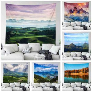 Mountain Lake Wall Carpet Fashion Living Room Home Decor Unikt Landscape Print Tapestry Tapiz J220804