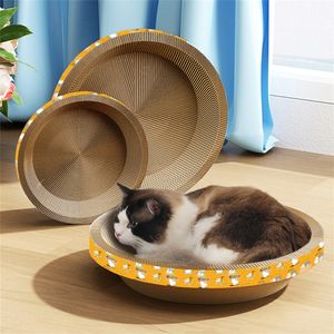 丸い段ボール猫のスクラッチラウンジベッドスクラッチパッドネスト波形のスクラッチボード家具保護子猫トレーニングおもちゃ