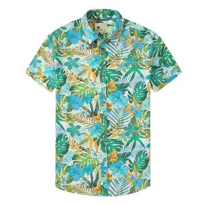 T-shirts för män 2022 Summer Hawaiian Shirts For Men Tropical Leaf Colorblock Print Beach Vacation Shirt