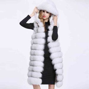 Mulheres de colete de peles de capuz comprido Women Winter Faux Ry Luxury Woman Fake Plus Tamanho T220810