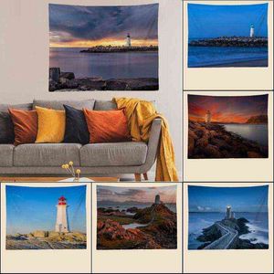 Boho Wall Rugs Lighthouse Tapestry Art Print Hippie Hanging Home Decor Tappeto per camera da letto Soggiorno Dormitorio J220804