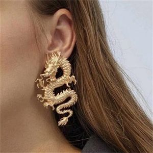 Vintage Charm Earring Chinese Style Dragon Stud Earrings for Female Trendy Punk Personality Animal Totem Earrings Statement Jewelry GC1506