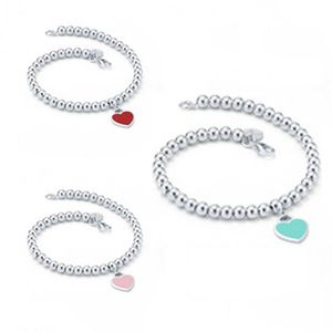 Fashion Luxury bracelet designer jewelry Beaded Strands Bule heart pendant Bracelets for women party gift pink Red pendant S925 trendy girlfriend
