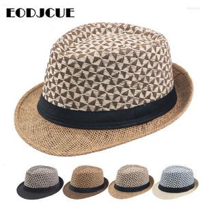 Großhandel Sommer Jazz Cap Strand Stroh Caps Fedora Hüte für Männer Panama Sonnenhut Frauen