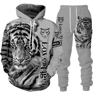 Animal 3D Tiger Printed Hoodie Pants Suit Cool Menwomen 2 PCS Sportwear Tracksuit Set Autumn and Winter Mens Clothing 220811