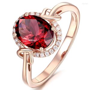 18k Rose Gold Red Crystal Rings for Women Femme Ruby Gemstone Engagement Zircon Diamond Fashion Party Jewel Christmas Gift