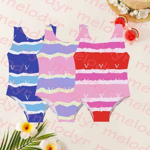 Girl Color Swimwear Children Brand Swimsuit Letter Print Fashion One Piece Swimsuits Outdoor Vacation Bikinis