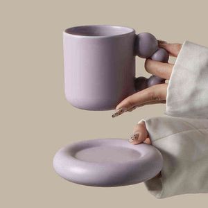 Lila rotierende Kugelgriff Porzellan Kaffeetasse mit runden fetten Teller Keramik Tee Küche Haus Sammlerdekoration einzigartiges Geschenk T220810