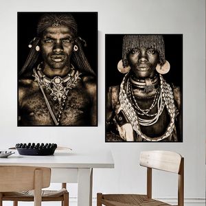 モダンアートポスターと印刷写真リビングルームオフィスの家の装飾のためのアフリカ族の黒人壁アートキャンバス絵画