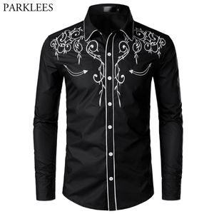 Stylish Western Cowboy Men Brand Design broderi Slim Fit Casual Long Sleeve S Mens Wedding Party Shirt For Male 220811