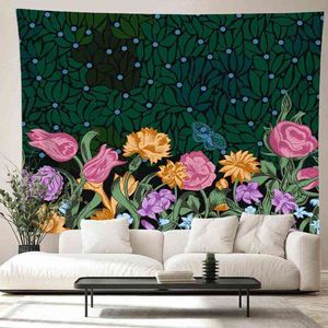 Flower Carpet Wall Hanging Bohemian Tropical Plant Hippie Dormitory Modern Style Background Cloth Decor J220804