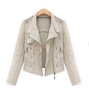 Giacche da donna Biker Autumn Brand Alta qualità Full Lace Outwear Leisure Casual Short Metal Zipper Jacket FREE SHIP 220811