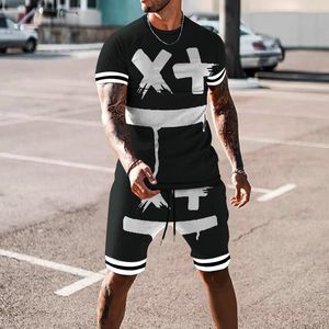 Men's Tracksuits 3D xxoo Imprimir shorts de camiseta masculina Duas peças conjunto de roupas esportivas casuais