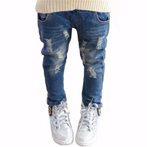 Spring Autumn Elastic Waist Children Denim Pants Kids Boys Jeans Casual Ripped Leggings For Baby Girls Child clothes 210811170f