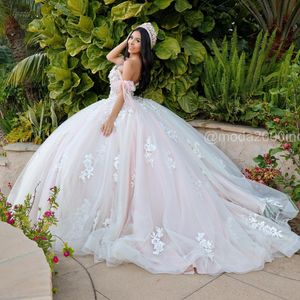 Elegancka koronkowa suknia balowa sukienki Quinceanera Koronkowe plecy Słodka 16 sukienka z imprezy na ramię