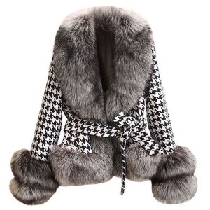 Patchwork Rabbit pälsrock Multi Colors Real Natural Rabbit Fur Jacket FP448 för kvinnor Fashion Brand Fur Coat T220810