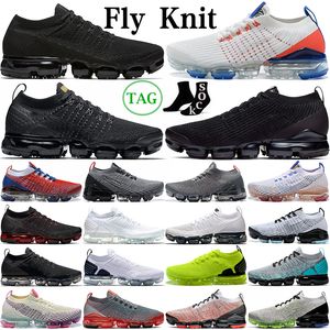 Vapor Maxs Plus Running Shoes Flyknit Triple Black USA Pure Platinum White Metallic Gold Mens Women Trainers Fly Stick Outdoor Sports Sneakers