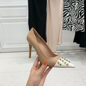 Fashion women spring summer brand design leather women's pump sexy ultra high heel women's shoes pointed rivet single shoes Zapatos de Mujer banquet dance lace box