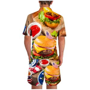 Herren-Trainingsanzüge, Herren-Smoking-Anzüge, amerikanischer Burger-Anzug, lässig, 3D-Herrendruck, Unabhängigkeitsflagge, Sommertag, 3 N, schwarzer Gehanzug für Herren