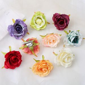 Rom￢ntico Silk Artificial Rose Flor Barrettes rox