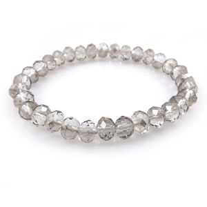 Graue Kristallperlen großhandel-Transparent grau mm facettiertes Kristall Perlen Armband für Frauen Einfacher Stil dehnbarer Armbänder Whole3148