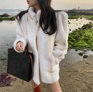 2021 inverno spesso caldo moda donna manica a sbuffo finta pelliccia di coniglio cappotti colletto alla coreana in pile coreano lunga pelliccia finta tuta sportiva A478 T220810