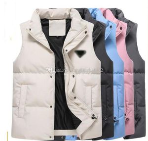 삼각형 로고 조끼 남성 코트 여성 패션 캐주얼 두꺼운 따뜻함 스탠드 칼라 겨울 코튼 조끼 대형 8XL