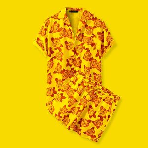 Men's T-Shirts Pieces Men Hawaiian Sets Yellow Button Printing Short Sleeve Shirt Beach Shorts Streetwear For Casual Outdoor Mens SetsMen's