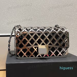 22Ss Altın/Gümüş Metal Boş Flap Çanta Siyah Deri Cüzdan Astarlı Donanım Zincir Kontrol Kapitone Tasarımcı Çanta Fransız Trend Bayan Cüzdan Crossbody El Çantası 18x6x10