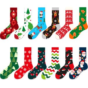 Kvinnor julstrumpor hösten rolig Xmas Santa Elk Stripe Fashion Cotton Crew Happy Sock 2023 Nytt år