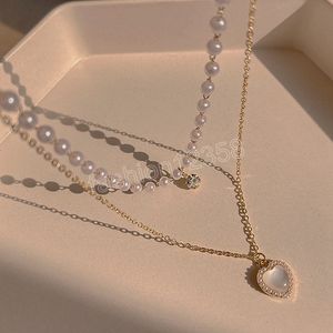 Fashion Cute Love Heart Shaped Pendant Necklace Pearl Chain Shiny Women Aesthetic Jewelry Choker Wedding Party Jewelry Gift