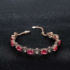 Frauen-Hochzeitsfeier-Schmuck-Zusätze rosa Kristallrosévergoldetes Kleeblatt-Diamant-süßes Armband-Mädchen-Valentinstag-Geburtstagsgeschenk-Geburtstagsgeschenk