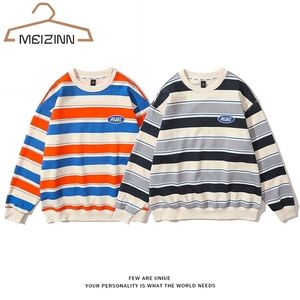 Oversized Spring Hip Hop Streetwear Colorful Stripes Women Sweatshirt Harajuku Couple Retro Korean Hoodie Men 220809