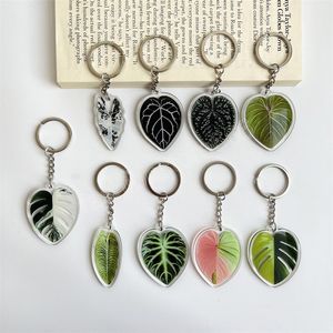 Imitation Leaf Keychain Green Fresh Tree Leaf Acrylic Key ring Fashion Plants Bag Car Pendant Accessories DIY Women Gifts